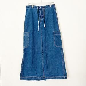 Denim Y2K Cargo Maxi Skirt